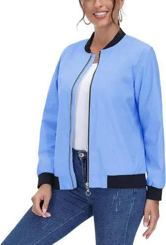 Vista 3 de CRYSULLY Chaquetas bomber para mujer, ligeras, informales, con cremallera, rompevientos de primavera, ropa exterior