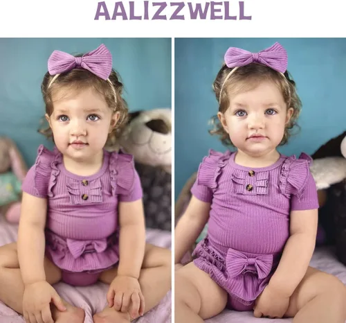 Vista 15 de Aalizzwell Body de manga corta para bebé niña con pantalones cortos acanalados