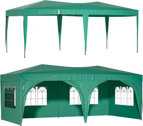 Vista 12 de KELRIA Tienda de campaña para exteriores de 10 x 30 pies, tienda de campaña para fiestas, bodas, cumpleaños, con 5 paredes laterales extraíbles