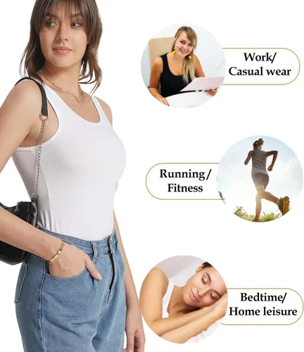 Vista 5 de wirarpa Camisetas sin mangas de algodón para mujer, cómodas, capa base, paquete de 2