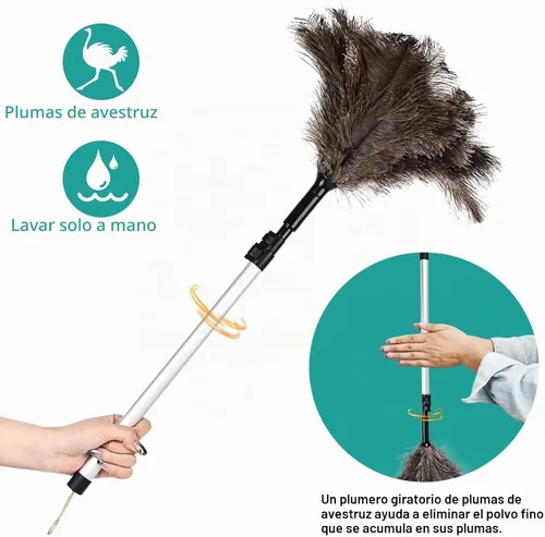 Vista 4 de Plumero extensible de avestruz de 26 a 49 pulgadas, plumero de limpieza natural con poste de extensión de aluminio reutilizable para techos altos