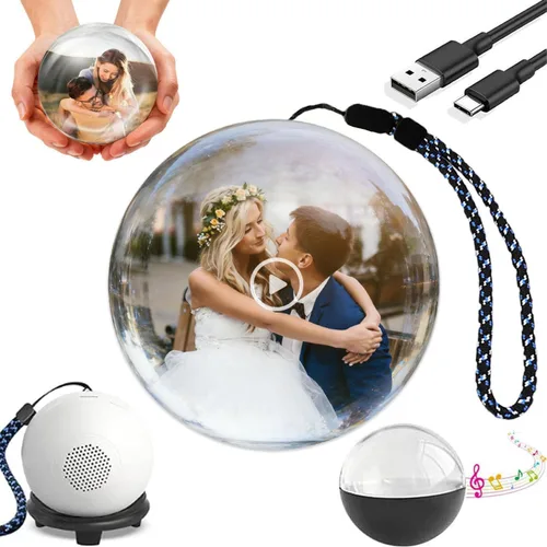 Vista 8 de Lámpara de esfera de memoria de Navidad 2026, reproductor de video 3D de bola de cristal de 2.7 pulgadas, videos y fotos cargables personalizados