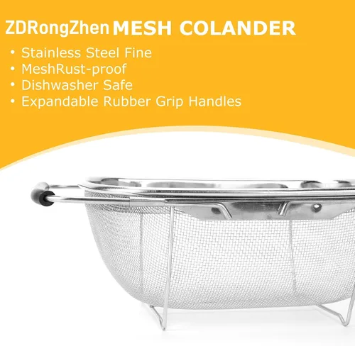 Vista 5 de ZDRongZhen Accesorios de Cocina Colador Escurridor Cesta Sobre el Fregadero, Colador de Acero Inoxidable con Agarre de Goma Expandible Escurridor