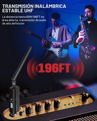 Vista 3 de Micrófono de saxofón, sistema de micrófono inalámbrico recargable UHF con transmisor y receptor de rango de 196 pies, micrófono de condensador