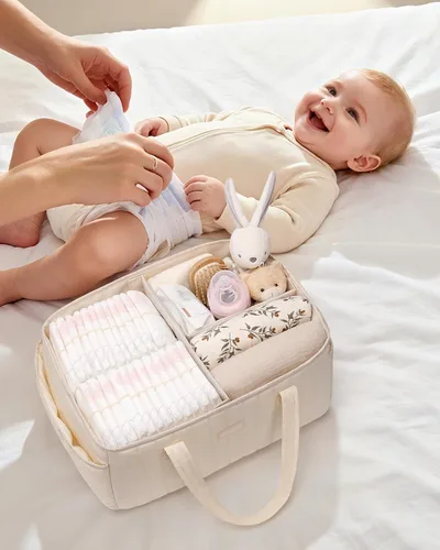 Vista 6 de Organizador de pañales para bebés, cesta de almacenamiento de pañales con asa, organizador de auto para niños y niñas y nuevos padres, baby shower