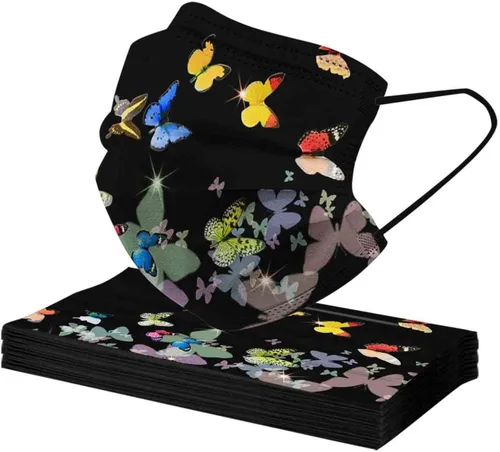 Vista 5 de 50 mascarillas desechables de mariposa para adultos, transpirables, desechables, diseños de mariposas (Estilo-09)