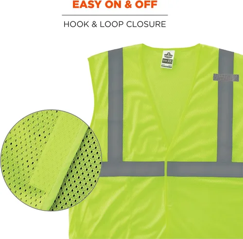 Vista 6 de Ergodyne GloWear - Chaleco de seguridad reflectante de alta visibilidad, cierre de gancho y bucle 2-Lima
