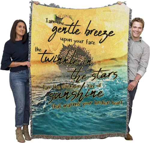 Vista 23 de Pure Country Weavers Manta con texto en inglés "I Am The Gentle Breeze Upon Your Face" con diseño de flores, para regalo de duelo y condolencia