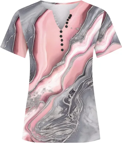 Vista 4 de Camisas de verano para mujer, con estampado de cuello en V, manga corta, sin botones, estilo casual, cómoda, manga 34