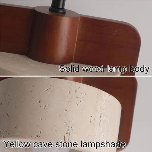 Vista 5 de Single Head Vintage Pendant Light Fixture Modern Cylinder Travertine Hanging Lamp Nordic Retro Solid Wood Chandelier for Dining Room Bedside Hallway