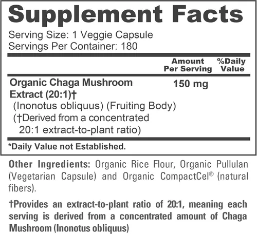 Vista 4 de NusaPure Champiñón Chaga, 150 mg, 180 cápsulas vegetales (USDA orgánico, vegano, sin OMG)
