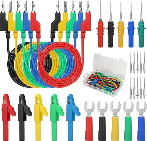 Vista 9 de Linkstyle Kit de sonda trasera de 25 piezas, pasador de sondas traseras multímetro, enchufe de plátano a clip de cocodrilo eléctrico con cables, kit