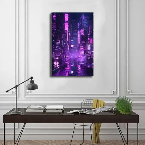 Vista 3 de XAHOR Póster de pared futurista retro neón – Lienzo de paisaje nocturno Cyberpunk – Impresión de arte digital para el hogar moderno, póster