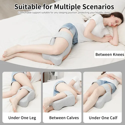 Vista 2 de Almohada de rodilla de embarazo para personas que duermen de lado con correa, almohada de espuma viscoelástica para piernas para aliviar el dolor