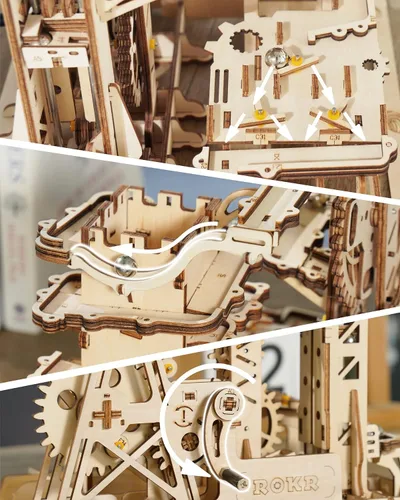 Vista 3 de ROKR Rompecabezas de madera 3D, modelo mecánico, kit de manualidades de madera, juguete de ensamblaje de bricolaje, juego de engranajes mecánicos
