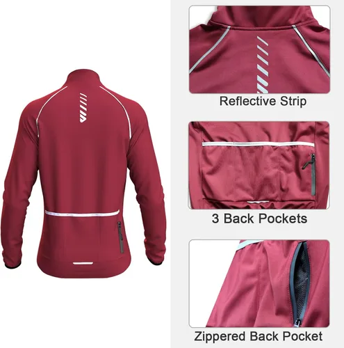 Vista 3 de Cycling Jackets for Men, Reflective Running Jacket Men Winter Cold Weather Cycling Clothing Full Zip with Pockets