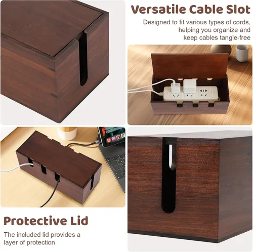 Vista 2 de Caja de gestión de cables, caja de corrector de cables de madera, caja de estación de carga para ocultar cables y regleta de alimentación, estación