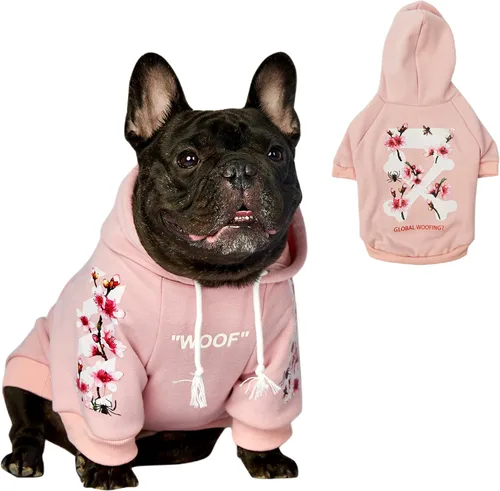 Vista 17 de ChoChoCho Sudadera con capucha y suéter para perros – Elegante ropa urbana de algodón para gatos y cachorros en gris – S, M, L