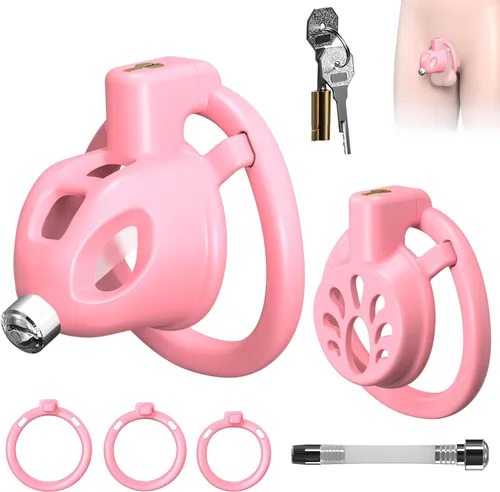 Vista 7 de Jaula de Castidad Masculina Juguete Sexual para Hombres, FEELKIDA 2 Estilos Dispositivo de Castidad con Anillo de 3 Tamaños y Cerradura Invisible