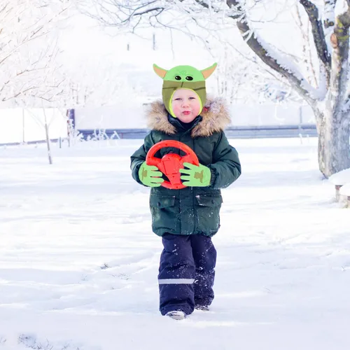 Vista 4 de Star Wars Baby Yoda - Gorro de invierno para niños y guantes de nieve o guantes para niños pequeños, 2 unidades, conjunto de guantes suaves y gorro
