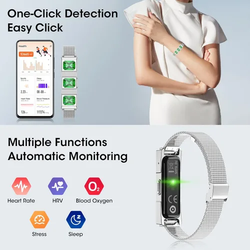 Vista 2 de Mingtawn Pulsera inteligente para mujer con 2 bandas, monitor de salud física, frecuencia cardíaca 24/7/oxígeno en sangre/HRV/monitor de sueño