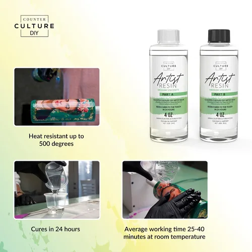 Vista 2 de Counter Culture DIY Clear Artist - Resina de viscosidad media, kit de 1 galón, suministros de epoxi para manchas metálicas, acrílico, 100% sólidos