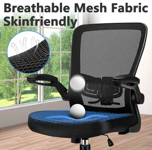 Vista 7 de Sillas de escritorio de oficina con ruedas, silla ergonómica de malla con soporte lumbar de altura ajustable, silla giratoria para computadora