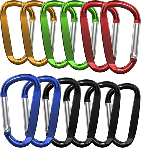 Vista 10 de Clips de mosquetón de aluminio de 3 ", hebilla de gancho de mosquetón de llavero con forma de anillo D 12PCS