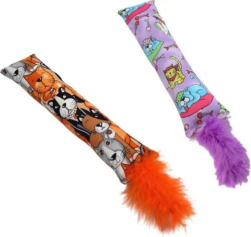 Vista 4 de Jumpaws Paquete de 2 pateadores interactivos naturales para gatos con plumas, juguete masticable resistente a mordeduras, patín arrugado, accesorios