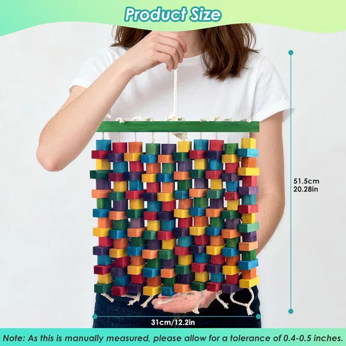 Vista 2 de DBNESS Juguete grande para pájaros, juguetes de loro de 20 pulgadas para jaula, bloques de madera naturales multicolor para masticar guacamayos