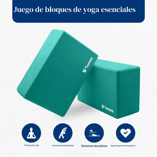 Vista 2 de Tumaz Non-Slip Yoga Blocks 2-Pack - High Density/Lightweight EVA Foam & Natural Cork for Stability, Premium Set with E-Book Included