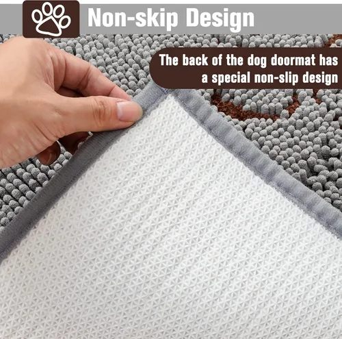 Vista 4 de PUPTECK Tapete para perro sucio de 60 x 30 pulgadas, microfibra súper absorbente, parte trasera antideslizante, tapete para puerta Gery Indooer