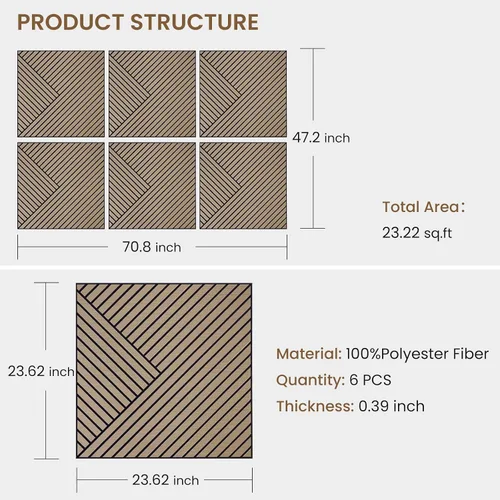 Vista 2 de Paneles acústicos, paquete de 6 paneles de pared insonorizados de 23.6 x 23.6 x 0.4 pulgadas, paneles de pared acústicos decorativos, paneles