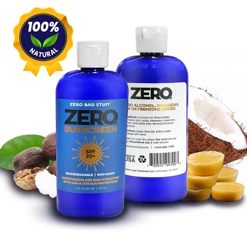 Vista 3 de ZERO SPF 20 Protector solar natural, protector solar UVA/UVB para deporte y uso diario, loción solar amigable con los arrecifes de coral, fabricado