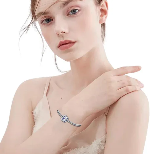 Vista 3 de Dijes de piedra natal con forma de corazón para pulseras y collares, plata de ley 925 con circonita cúbica 5A
