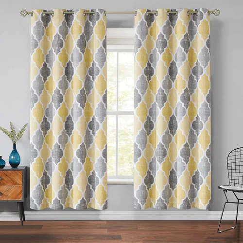 Vista 15 de Beauoop Cortinas 100% Opacas de 45 Pulgadas de Largo, 2 Paneles para Dormitorio, Sala de Estar, Gris Aqua Marroquí Geométrico, Oscurecimiento