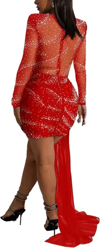 Vista 2 de Zoctuo Women's Sexy Elegant Rhinestone Birthday Mini Dress Sparkly Hot Drilling Party Club Night Outfits