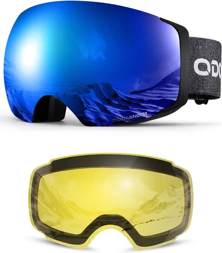 Vista 16 de Odoland Gafas de esquí magnéticas, 2 lentes intercambiables antivaho para Negro