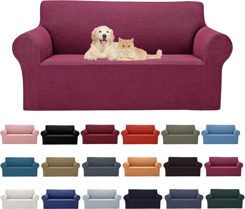 Vista 33 de Cupuamon Funda elástica para sofá de 1 plaza, funda protectora de muebles con parte inferior elástica de tela jacquard a cuadros pequeños para Beige
