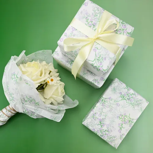 Vista 5 de TINYFUTURE - 100 hojas de papel de seda para envolver regalos con flores, papel reciclable de follaje botánico para bolsas de regalo para bodas