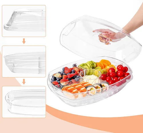 Vista 5 de IVYHOME Bandeja para servir hielo de frutas, bandeja de verduras refrigeradas, plato de cóctel de camarones, plato para servir aperitivos