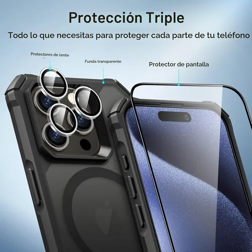 Vista 7 de ESR - Funda para iPhone 15 Pro con protector de pantalla y cámara, color negro esmerilado Conjunto negro esmerilado
