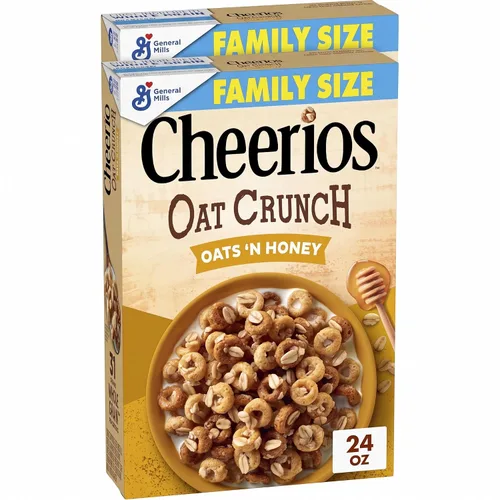 Vista 10 de Cheerios Oat Crunch Oats 'N Honey Cereal para desayuno, hecho con grano entero, tamaño grande, 18.2 onzas