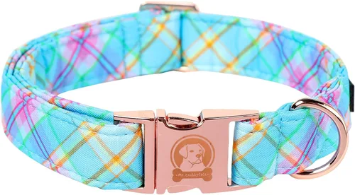 Vista 30 de MR.CHUBBYFACE· Collar de perro de San Valentín azul, lindo collar de cachorro con lazo azul, collar ajustable de algodón para mascotas con hebilla