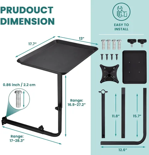 Vista 3 de Noverlife Bandeja de metal para salón unida a la silla, bandeja de silla de peluquería de rotación de 360 grados para herramientas de peluquería