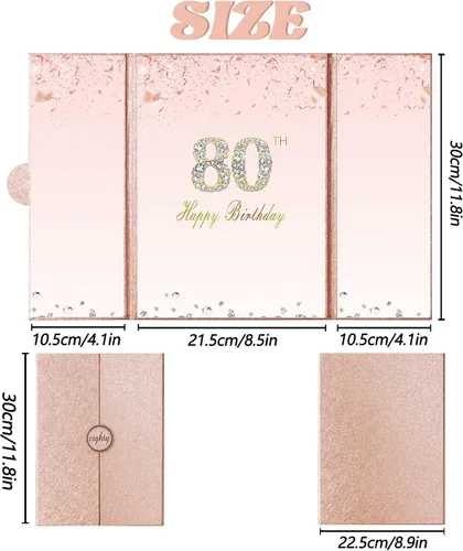Vista 2 de Crenics Decoraciones de oro rosa para cumpleaños n.° 80, alternativa creativa de libro de inicio de sesión de invitada de 80 cumpleaños, libro
