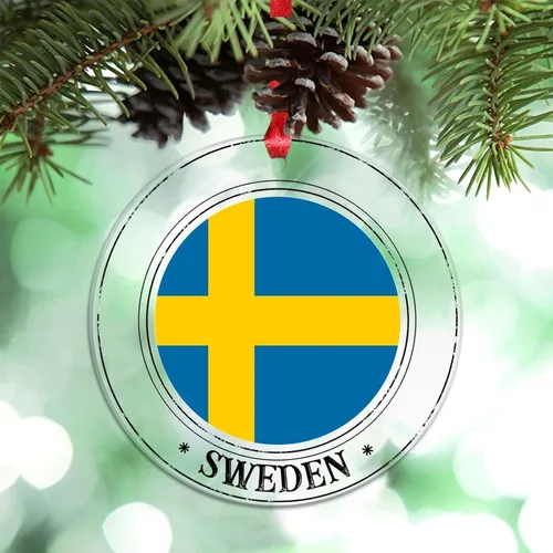 Vista 24 de Bandera nacional de Noruega, adornos de Navidad patrióticos 2023, decoraciones de Navidad para árbol, adornos acrílicos transparentes, colgante