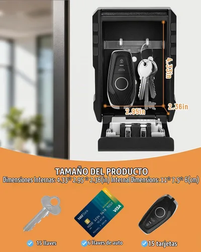 Vista 3 de BKNOOU - Caja grande con cerradura de llave para montaje en pared exterior, código de combinación de 4 dígitos Waterproof, Resettable, Anti-theft