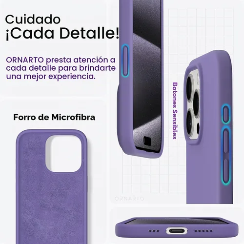 Vista 5 de ORNARTO Funda compatible con iPhone 15 Pro de 6.1 pulgadas, silicona líquida de 3 capas cubierta completa de goma de gel suave, funda protectora