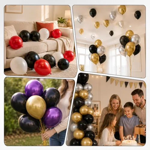 Vista 6 de Globos negros 30 Pack Matte Black Helium Balloons for Birthdays, Graduation, Casino, New Year, Halloween